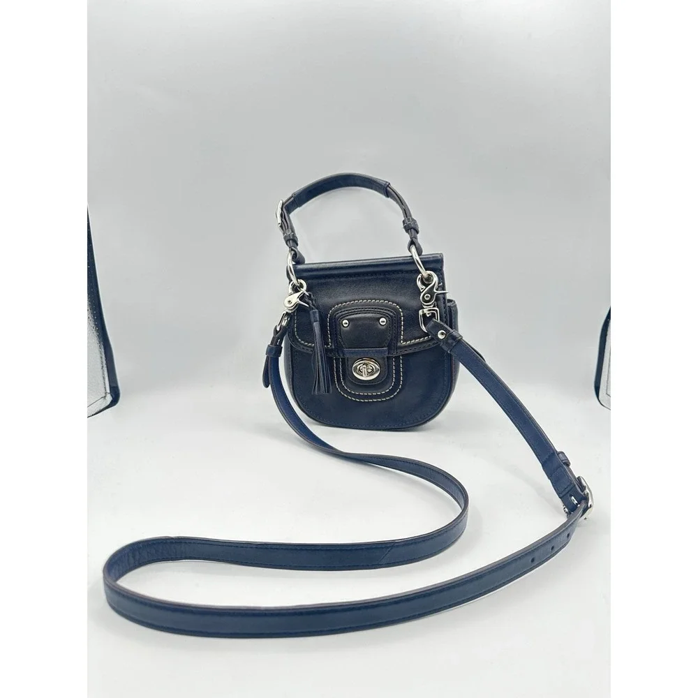 Vintage Coach Mini Willis Bag #19886 Navy Blue Leather Crossbody Shoulder Bag